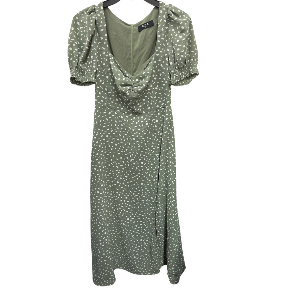O.P.T. one Pretty thing Olive Green Puff Sleeve Midi Dress
